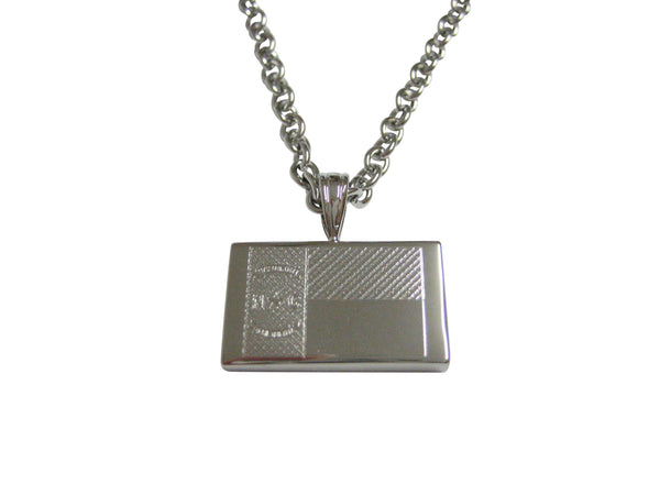Silver Toned Etched North Carolina State Flag Pendant Necklace