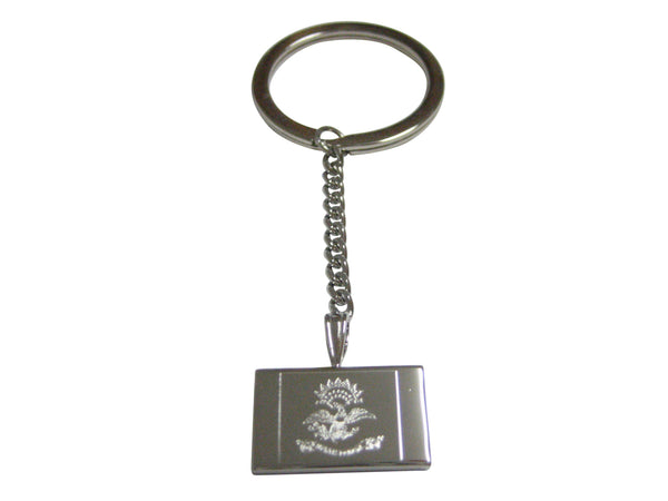 Silver Toned Etched North Dakota State Flag Pendant Keychain