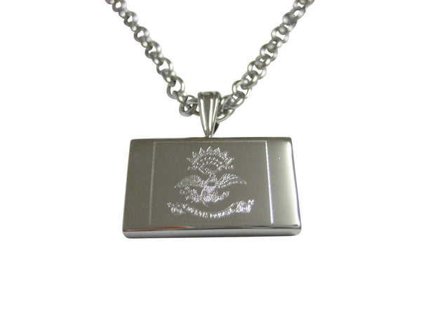 Silver Toned Etched North Dakota State Flag Pendant Necklace
