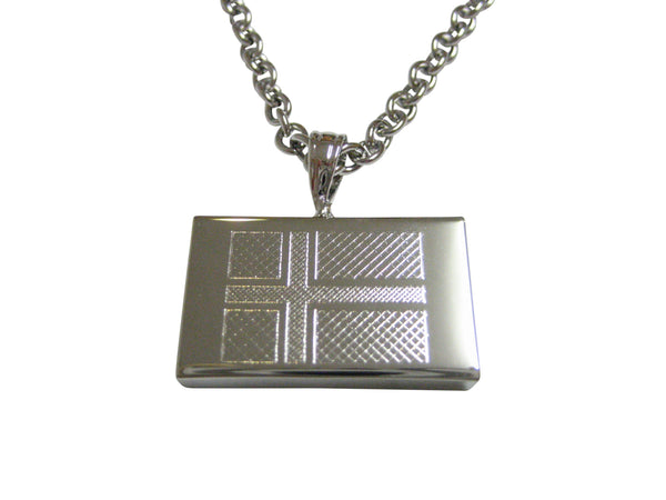 Silver Toned Etched Norway Flag Pendant Necklace