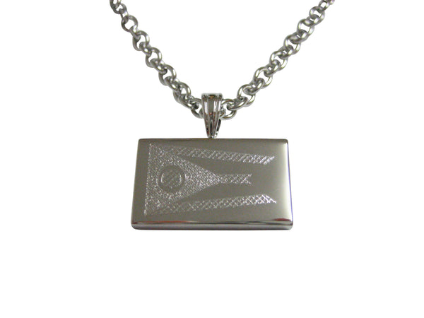 Silver Toned Etched Ohio State Flag Pendant Necklace
