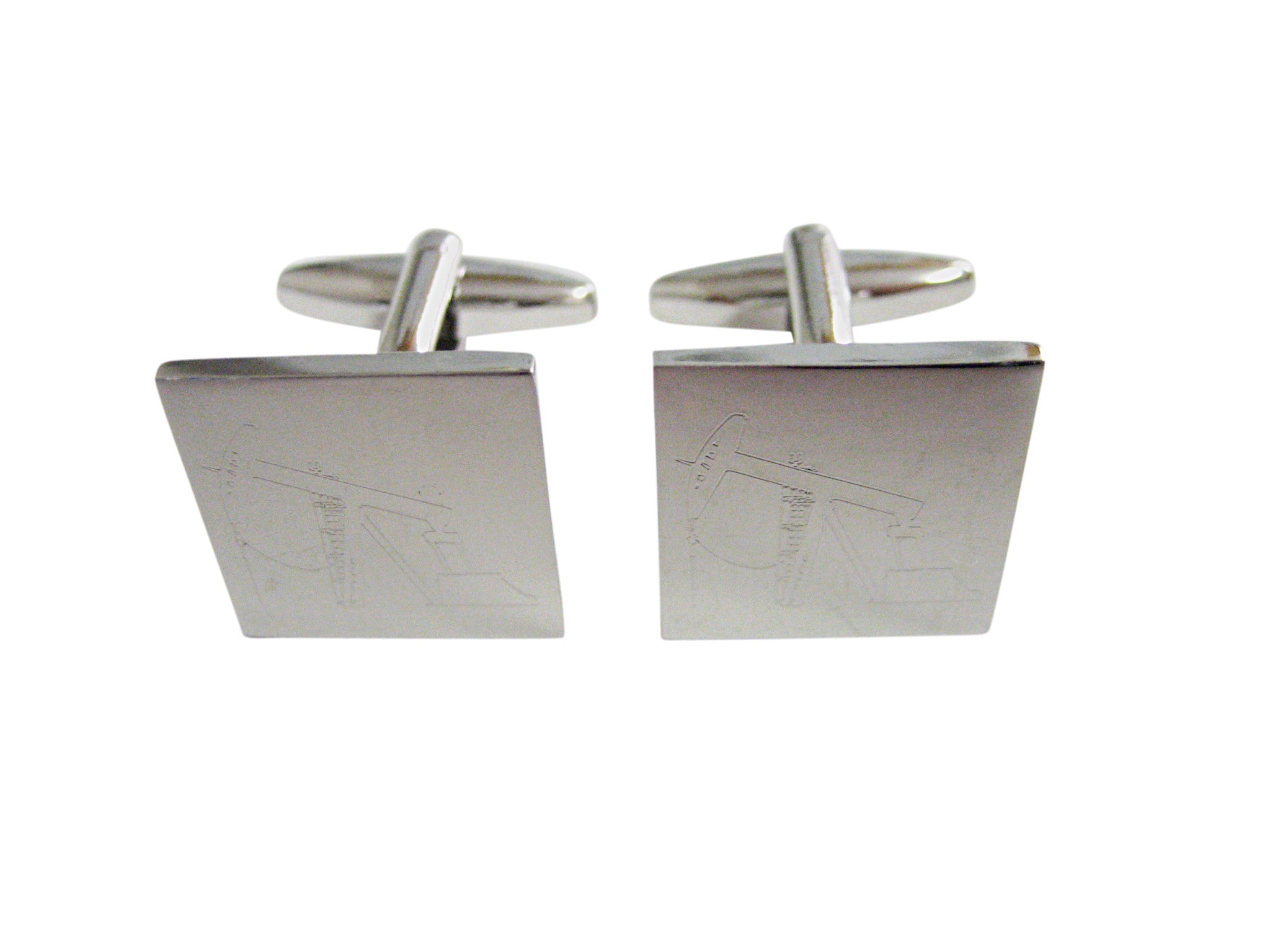 Silver Toned Etched Oil Drill Cufflinks