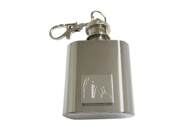 Silver Toned Etched Oil Drill 1 Oz. Stainless Steel Key Chain Flask