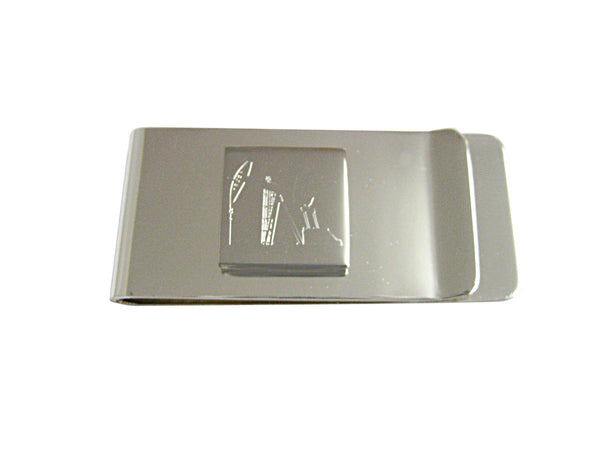 Silver Toned Etched Oil Drill Money Clip