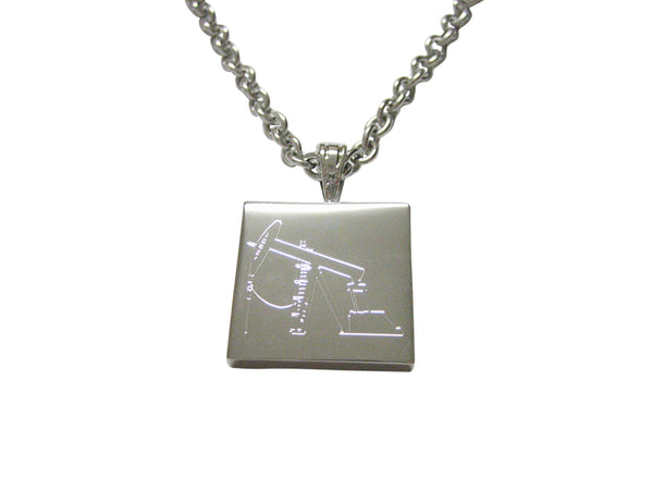 Silver Toned Etched Oil Drill Pendant Necklace