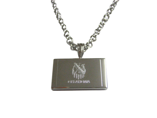 Silver Toned Etched Oklahoma State Flag Pendant Necklace