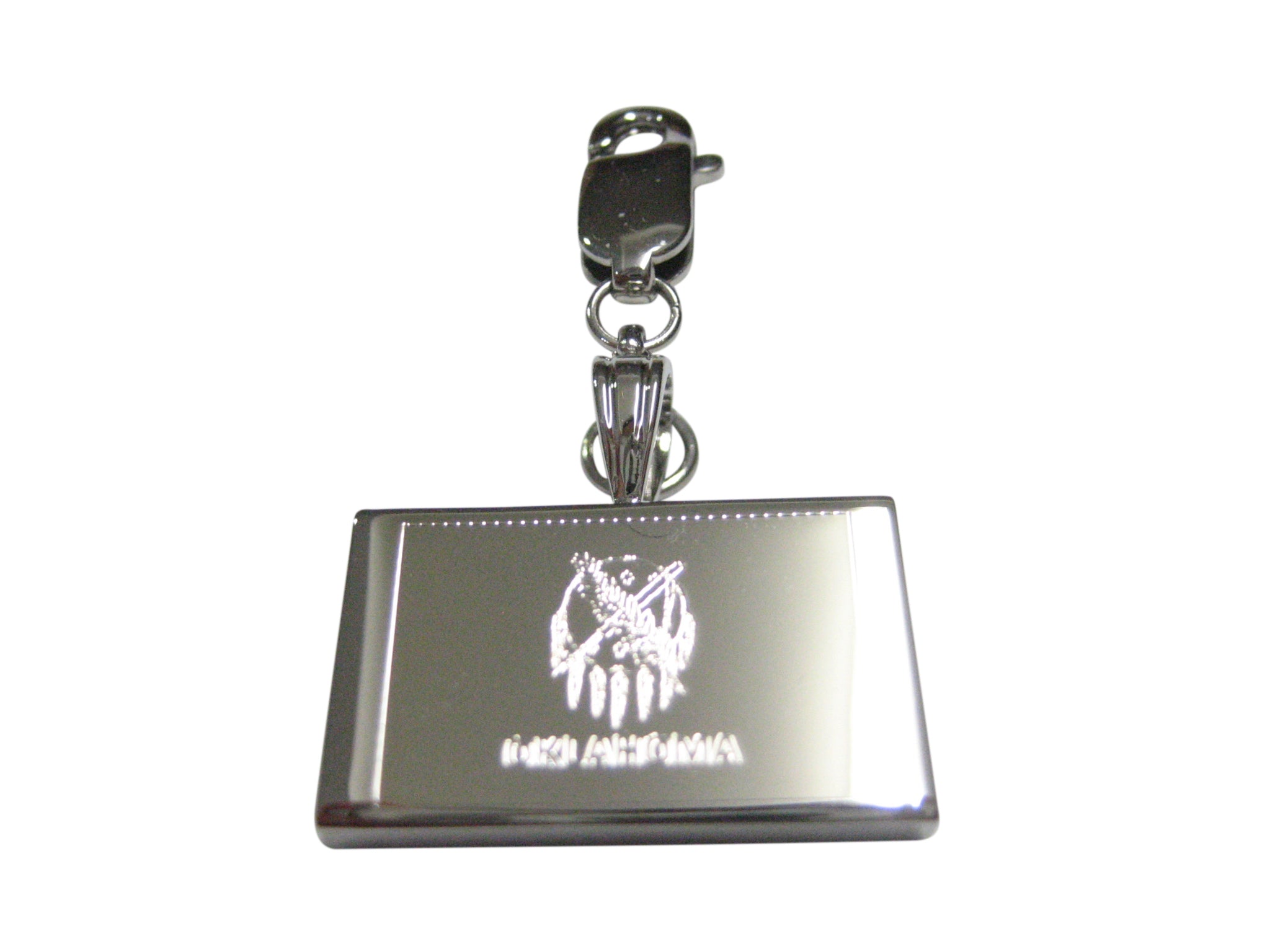 Silver Toned Etched Oklahoma State Flag Pendant Zipper Pull Charm