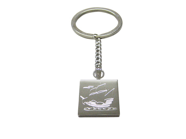 Silver Toned Etched Old Style Ship Keychain