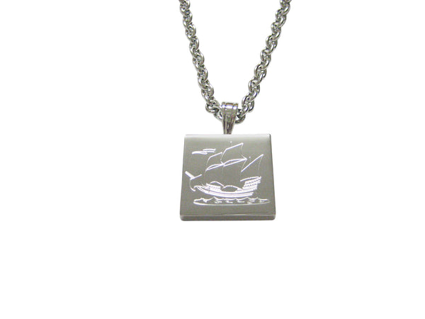 Silver Toned Etched Old Style Ship Necklace