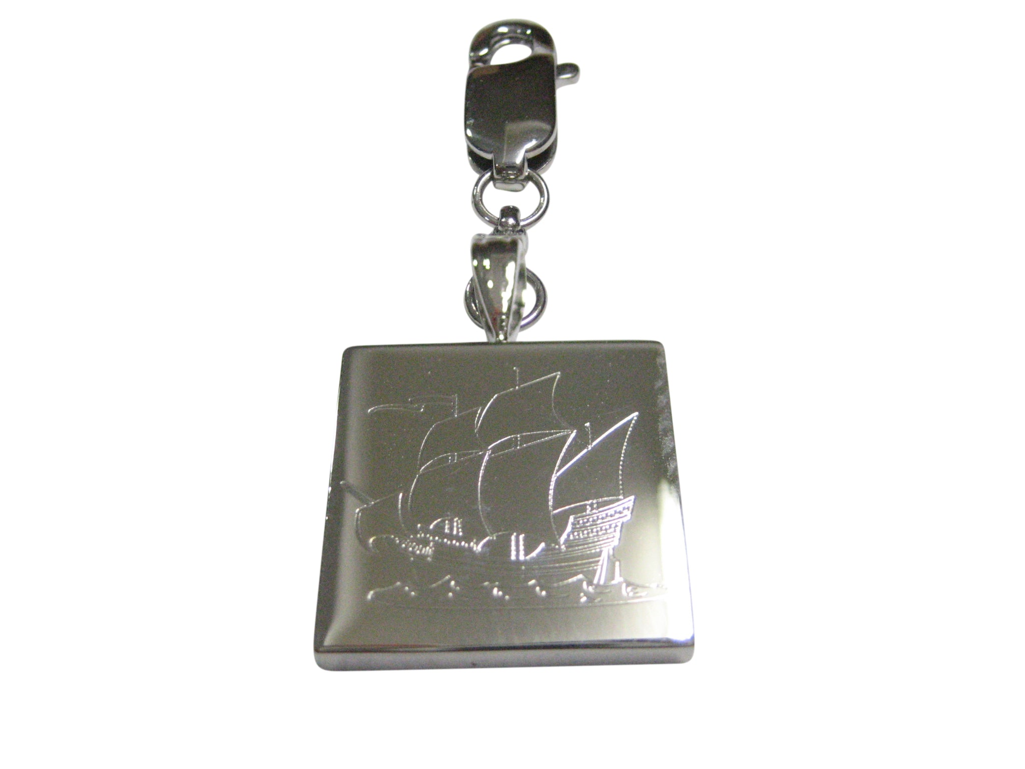 Silver Toned Etched Old Style Ship Pendant Zipper Pull Charm