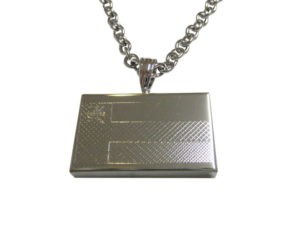Silver Toned Etched Oman Flag Pendant Necklace
