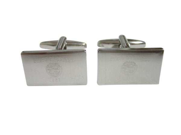 Silver Toned Etched Oregon State Flag Cufflinks