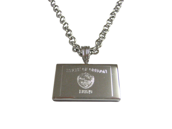 Silver Toned Etched Oregon State Flag Pendant Necklace