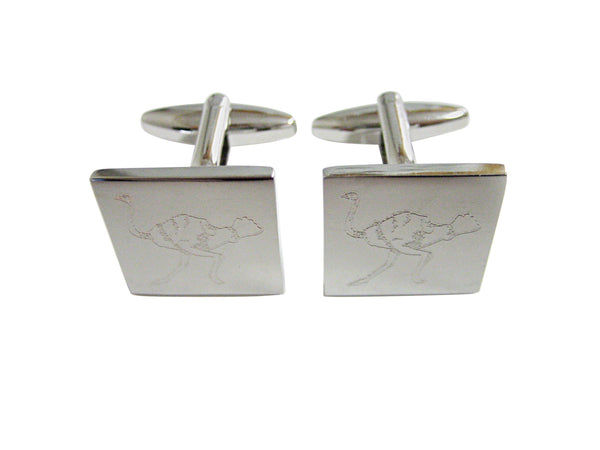 Silver Toned Etched Ostrich Bird Cufflinks