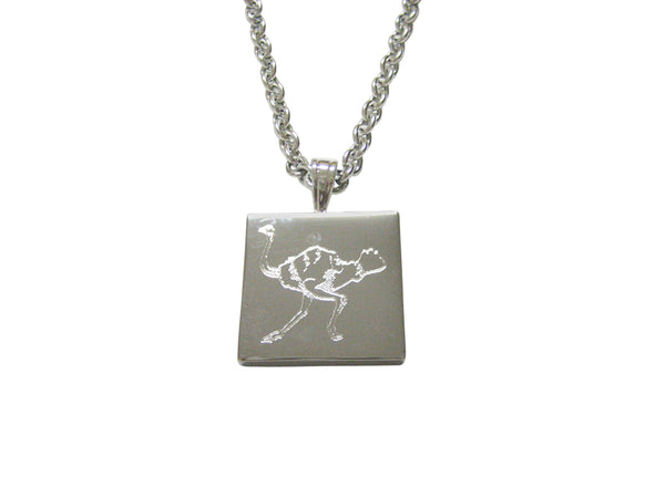 Silver Toned Etched Ostrich Bird Pendant Necklace
