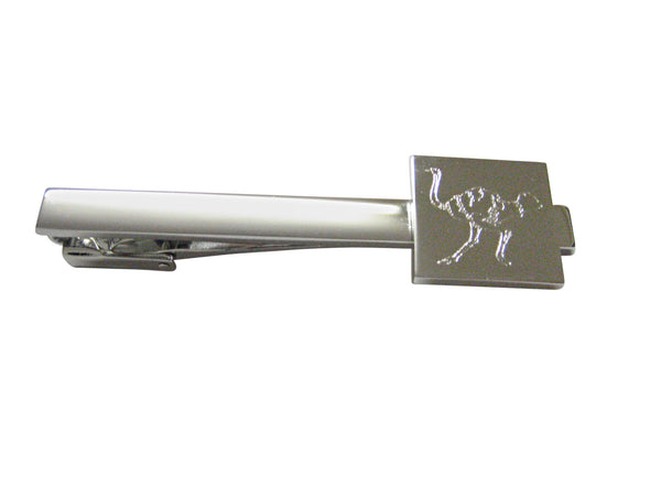 Silver Toned Etched Ostrich Bird Square Tie Clip