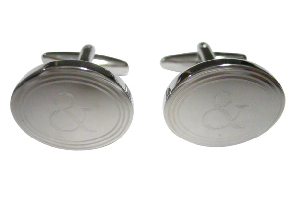 Silver Toned Etched Oval And Ampersand Sign Cufflinks