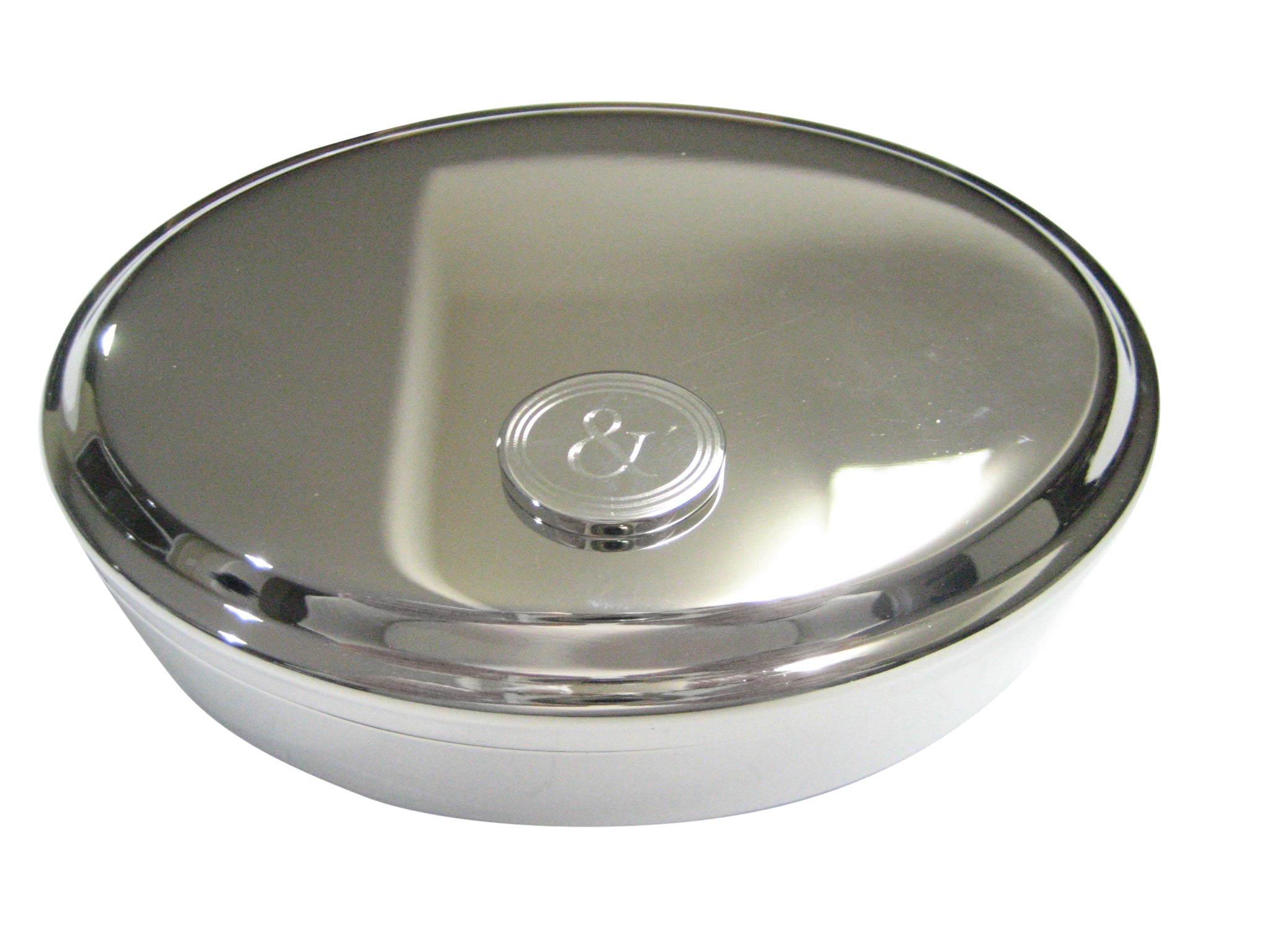 Silver Toned Etched Oval And Ampersand Sign Oval Trinket Jewelry Box