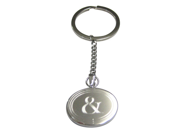 Silver Toned Etched Oval And Ampersand Sign Pendant Keychain