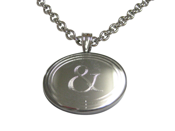 Silver Toned Etched Oval And Ampersand Sign Pendant Necklace