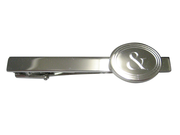 Silver Toned Etched Oval And Ampersand Sign Tie Clip