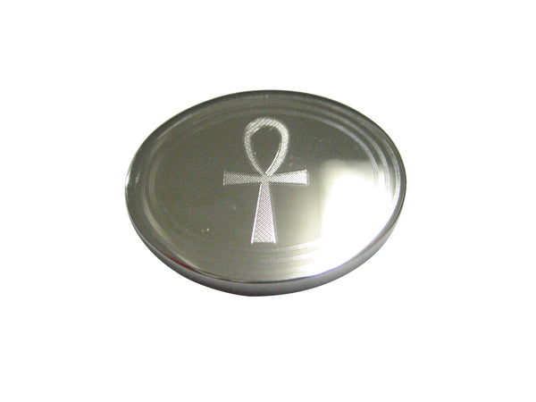 Silver Toned Etched Oval Ankh Cross Magnet