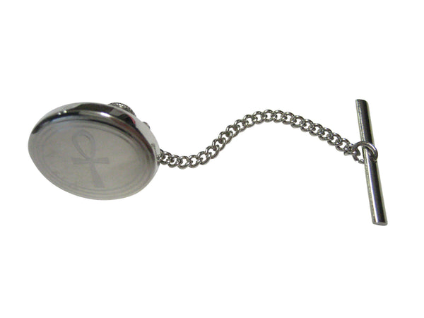 Silver Toned Etched Oval Ankh Cross Tie Tack