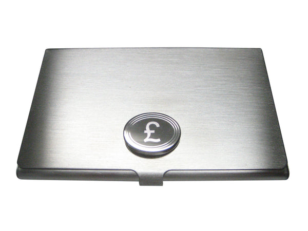 Silver Toned Etched Oval British Pound Sterling Currency Sign Pendant Business Card Holder