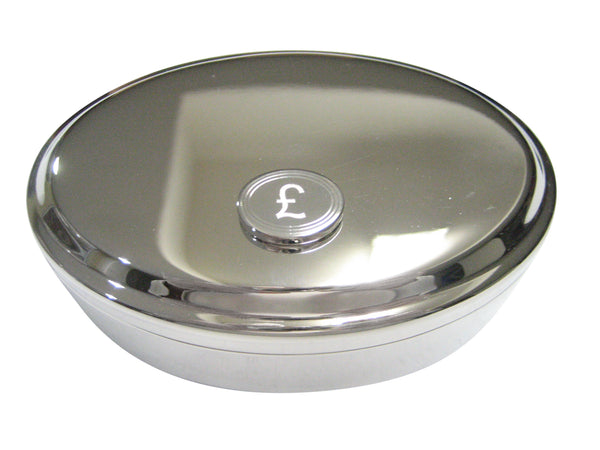 Silver Toned Etched Oval British Pound Sterling Currency Sign Pendant Oval Trinket Jewelry Box