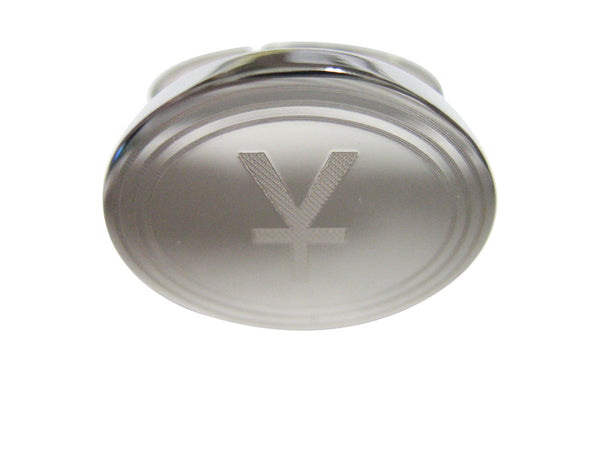 Silver Toned Etched Oval Chinese Yuan Currency Sign Adjustable Size Fashion Ring