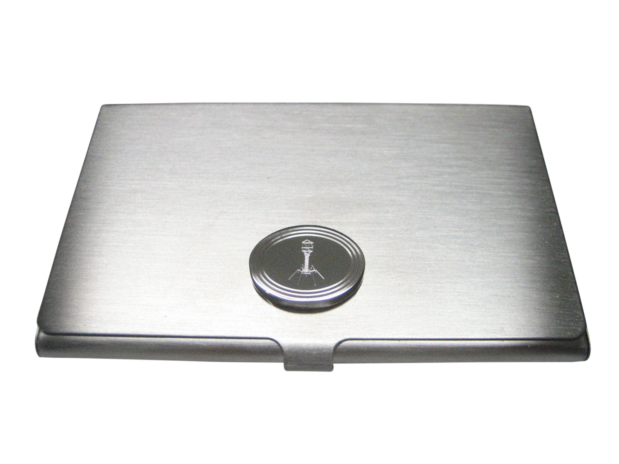 Silver Toned Etched Oval Complex Virus Business Card Holder