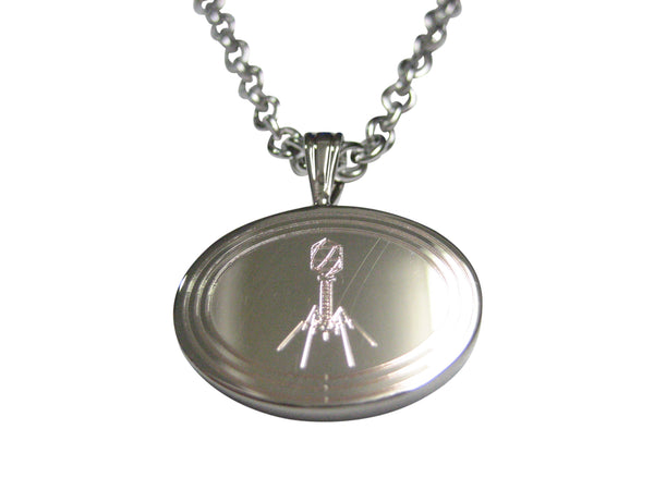 Silver Toned Etched Oval Complex Virus Pendant Necklace