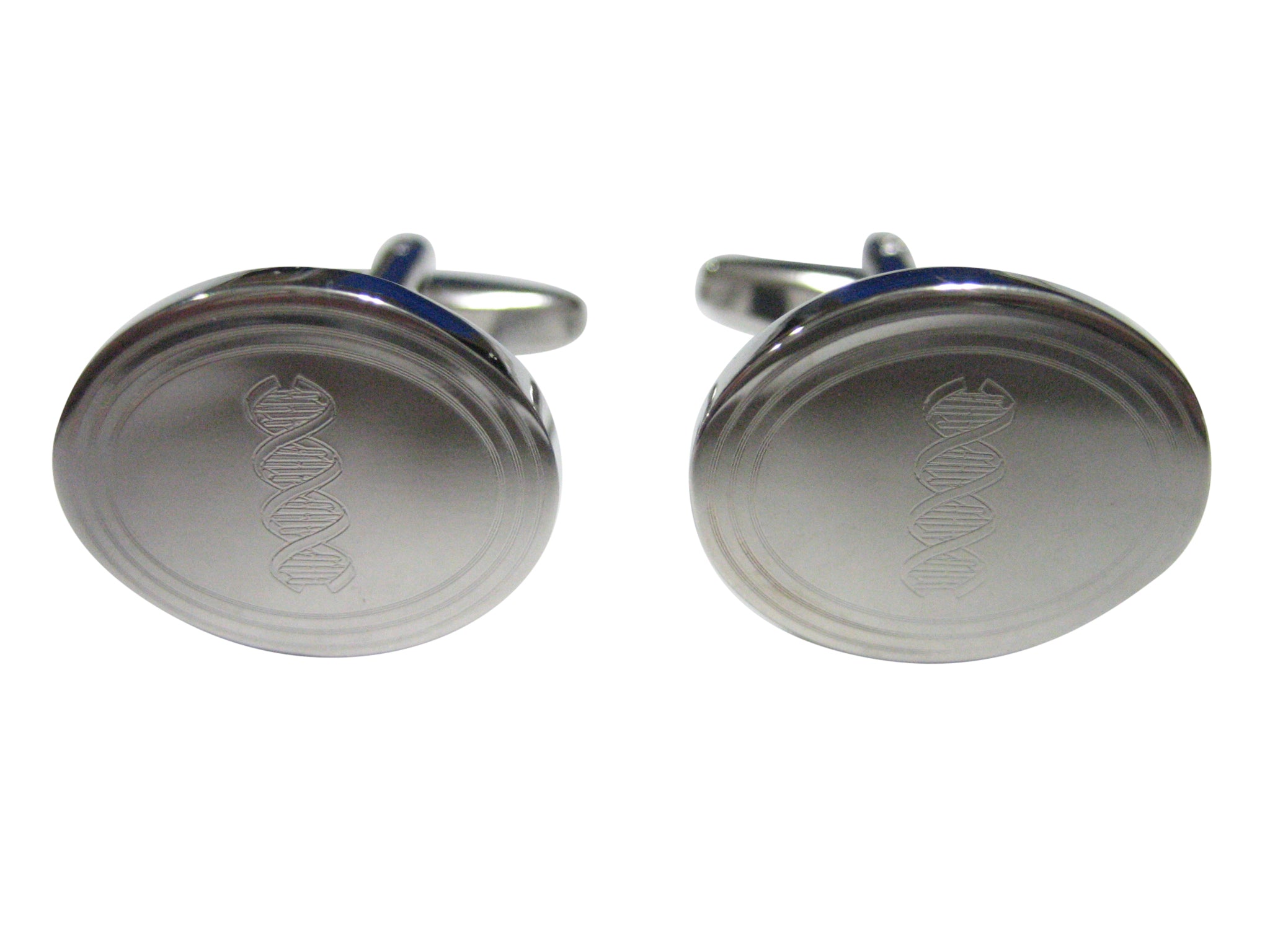 Silver Toned Etched Oval DNA Deoxyribonucleic Acid Molecule Cufflinks