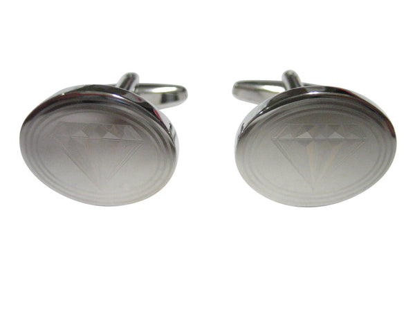 Silver Toned Etched Oval Diamond Image Cufflinks