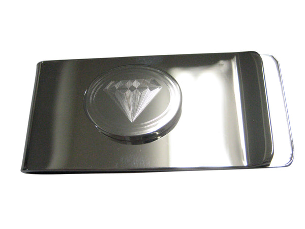 Silver Toned Etched Oval Diamond Image Money Clip