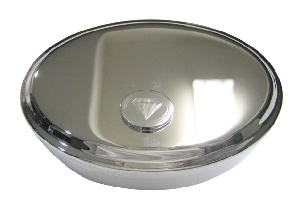 Silver Toned Etched Oval Diamond Image Oval Trinket Jewelry Box