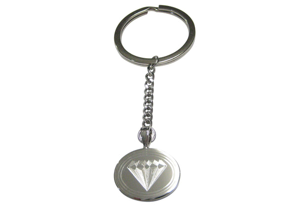 Silver Toned Etched Oval Diamond Image Pendant Keychain
