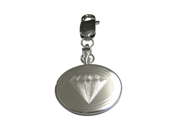 Silver Toned Etched Oval Diamond Image Pendant Zipper Pull Charm