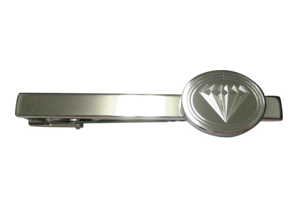 Silver Toned Etched Oval Diamond Image Tie Clip