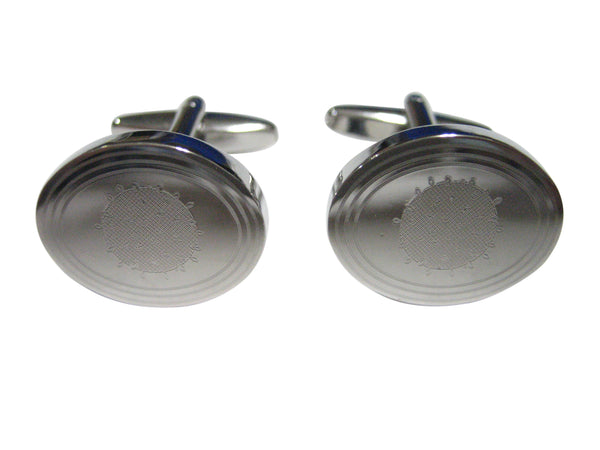 Silver Toned Etched Oval Enveloped Virus Cufflinks
