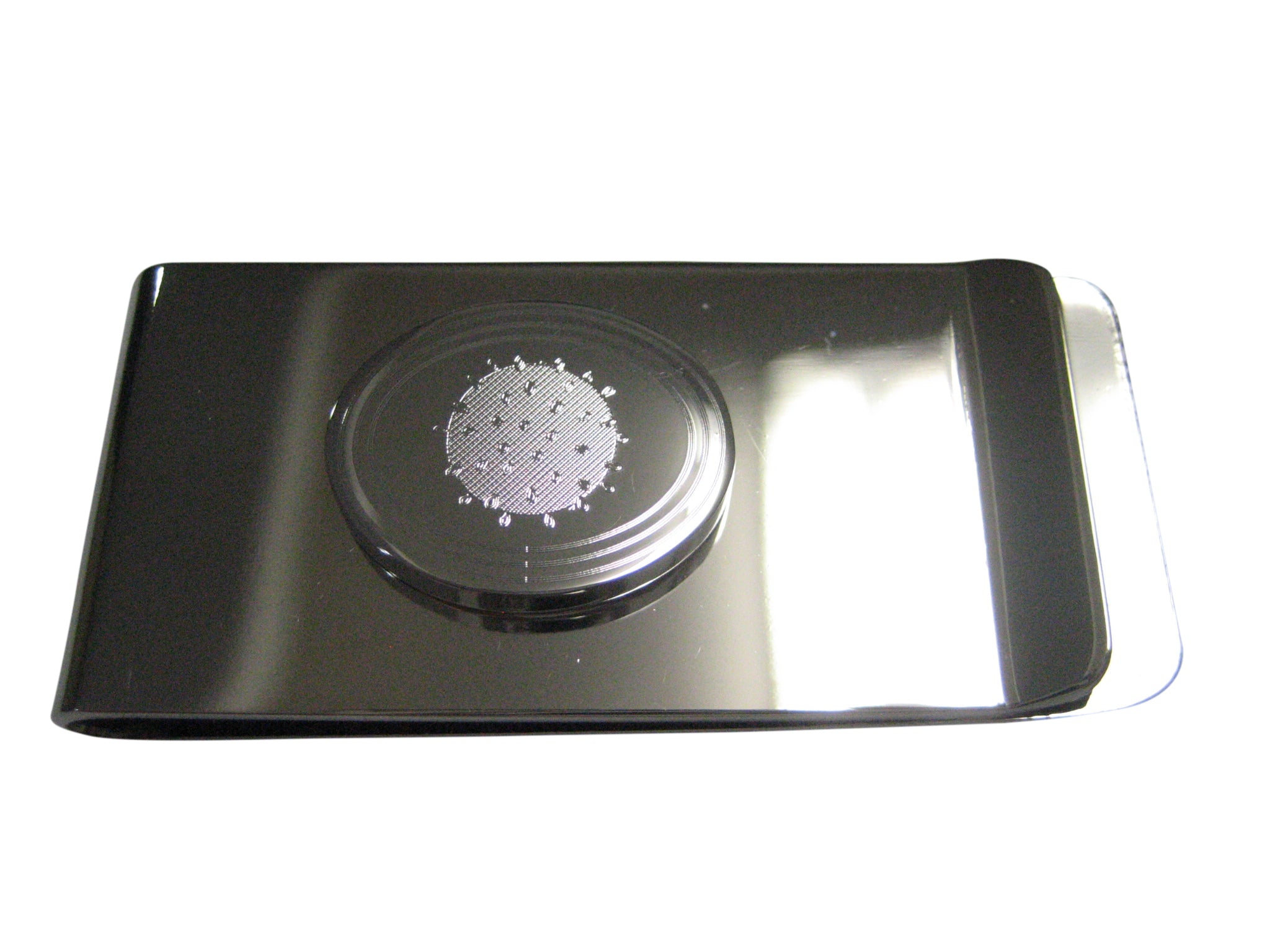 Silver Toned Etched Oval Enveloped Virus Money Clip