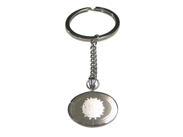 Silver Toned Etched Oval Enveloped Virus Pendant Keychain