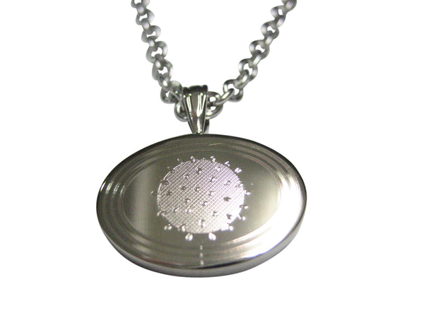 Silver Toned Etched Oval Enveloped Virus Pendant Necklace