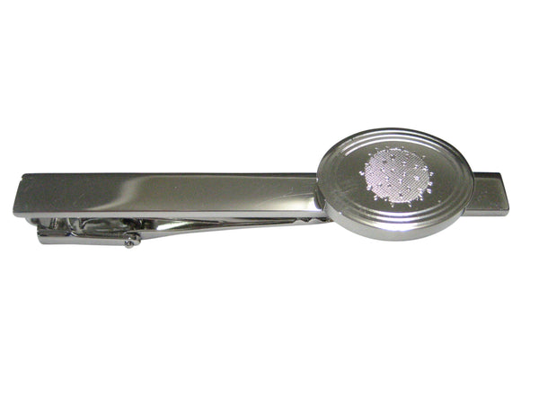 Silver Toned Etched Oval Enveloped Virus Tie Clip