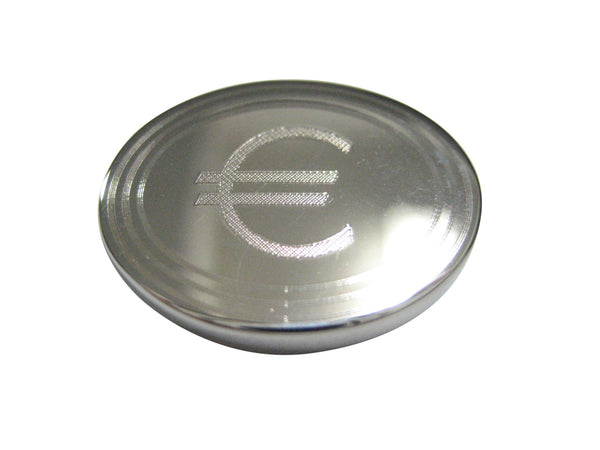 Silver Toned Etched Oval Euro Currency Sign Magnet