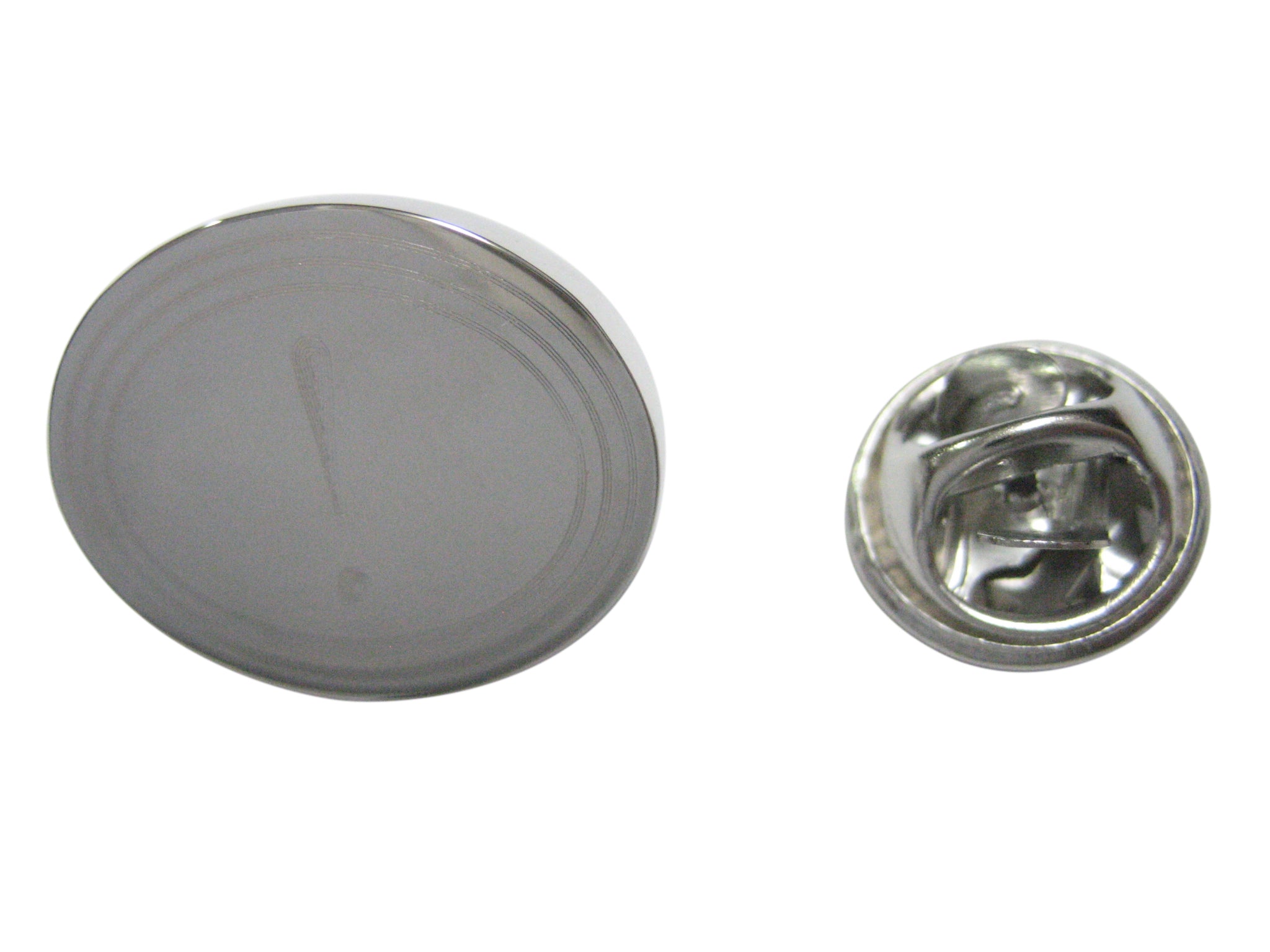 Silver Toned Etched Oval Exclamation Mark Lapel Pin