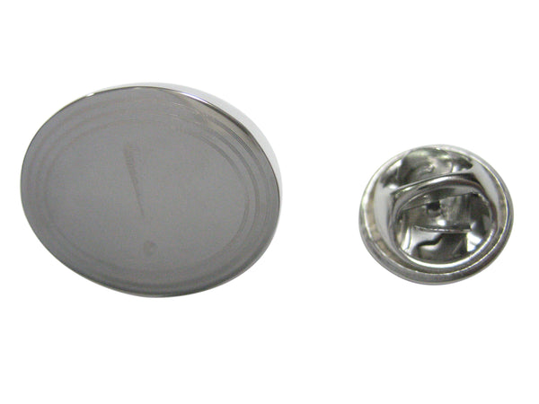 Silver Toned Etched Oval Exclamation Mark Lapel Pin