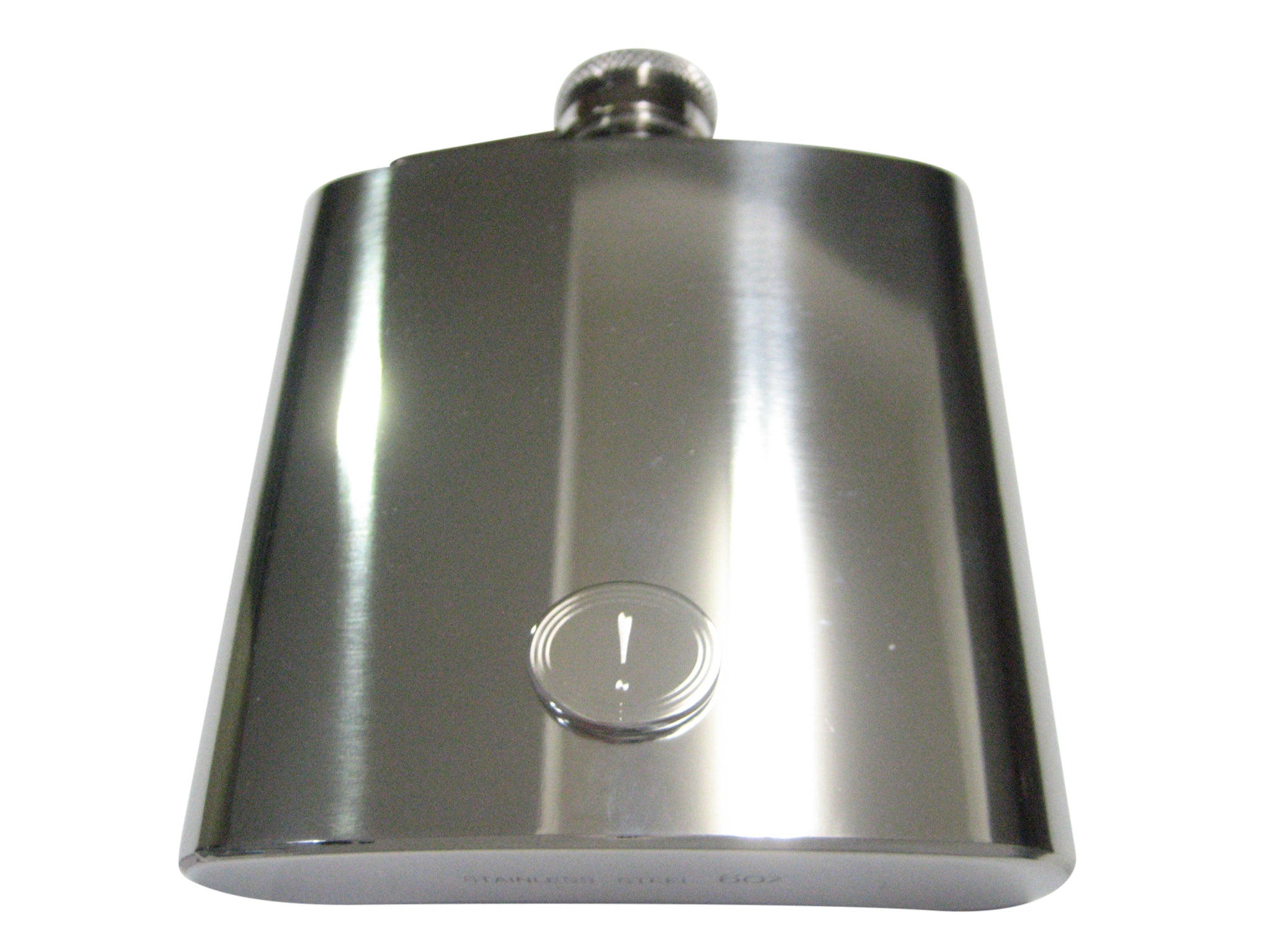 Silver Toned Etched Oval Exclamation Mark Pendant 6oz Flask