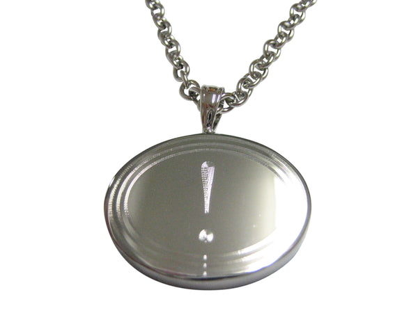 Silver Toned Etched Oval Exclamation Mark Pendant Necklace