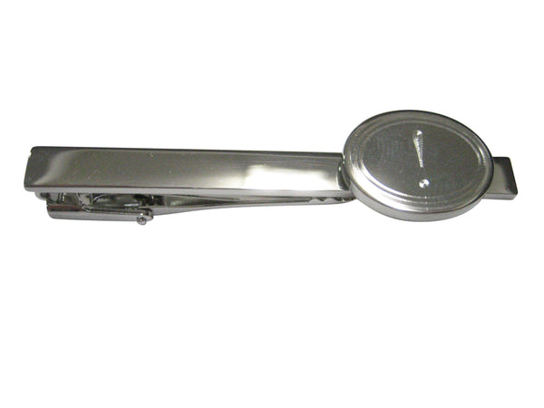 Silver Toned Etched Oval Exclamation Mark Pendant Tie Clip